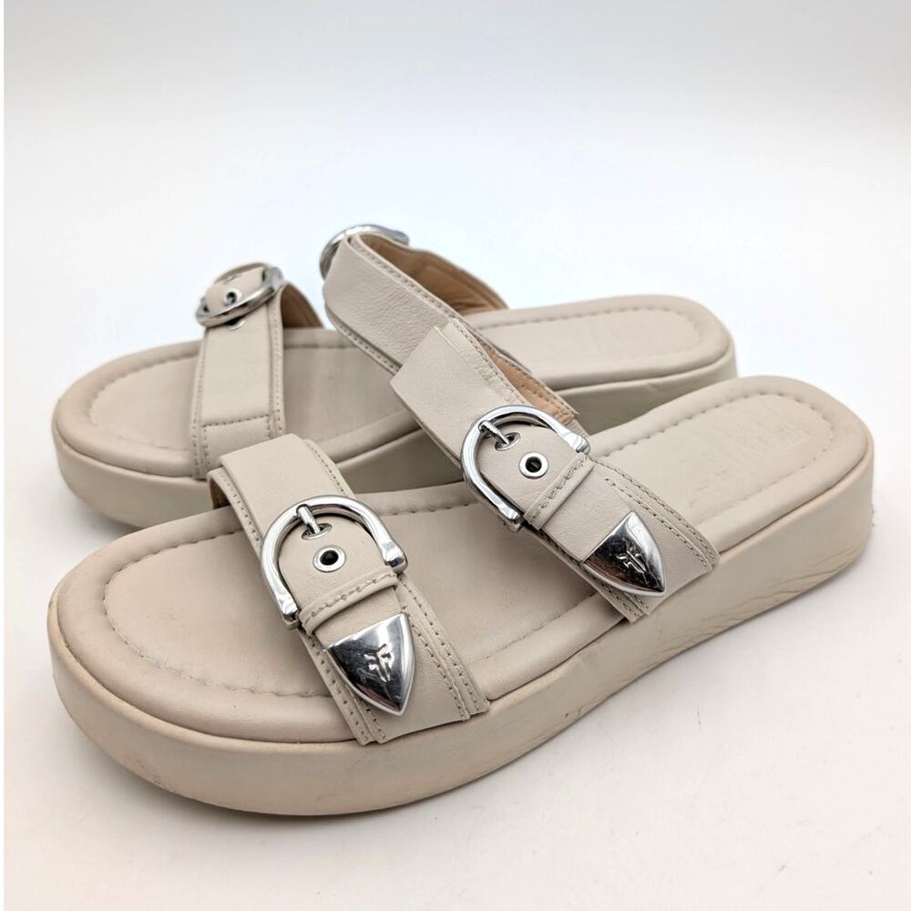 Frye Maya Double Buckle Platform Slide Sandals Women's Cream Size US7.5M EU38